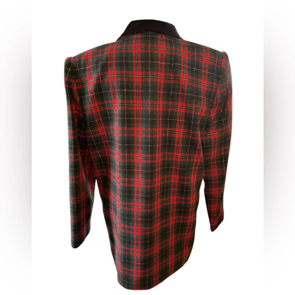 Vintage Wool Blend Tartan Plaid Velvet Collar Sag Harbor Single-breasted Blazer - Picture 6 of 7
